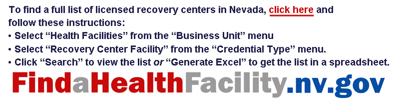 Instructions for using and hyperlink to the State of Nevada health facility online locator