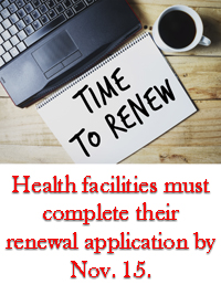 State of Nevada Department of Health and Human Services health facilities license renewal icon with November 15 deadline reminder