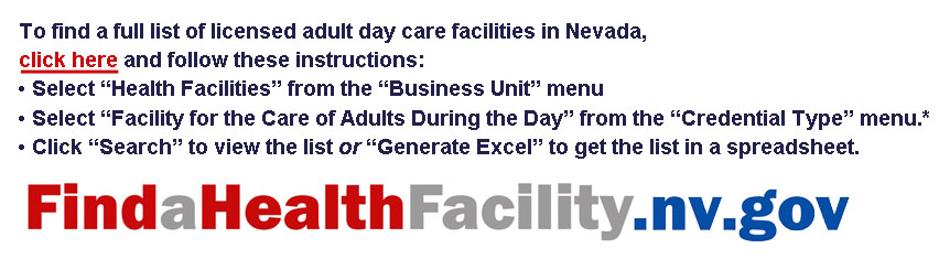 Link to web page to locate licensed Adult Day Care facilities in Nevada